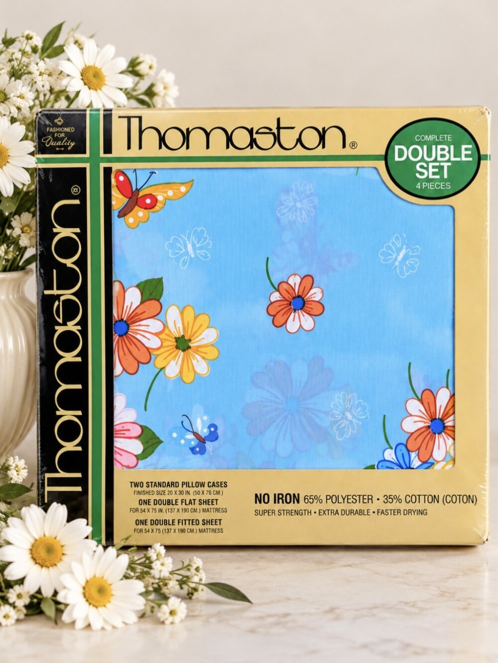 Vintage 70's Thomaston NEW Cottagecore Boho Sheet Set Butterfly Floral Blue